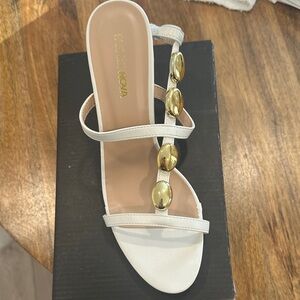 Fashion Nova White Sandals with Gold Accents